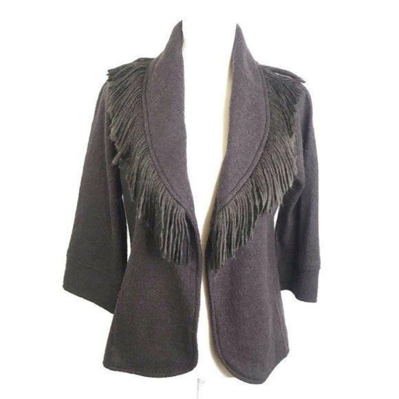 Cynthia Rowley Wool Fringe Open Front Jacket - Picture 7 of 8